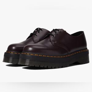 Dr. Martens 1461 Quad Smooth Leather Platform Shoes Burgundy Smooth